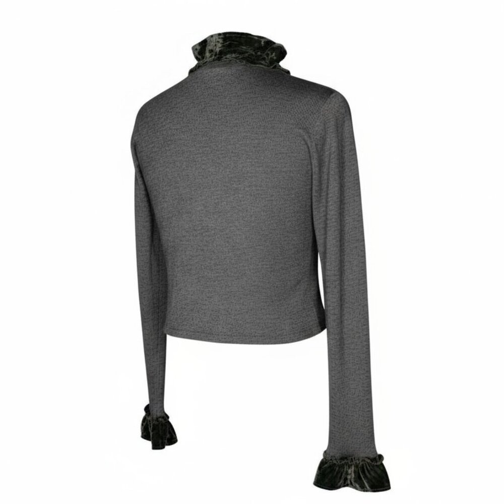 Dressbarn Collection Size L Gray Velvet Ruffle Trim Cropped Cardigan - Picture 3 of 5